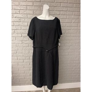 NWT Tahari ASL Black Pinstriped Short Self-Belted Midi Size 16